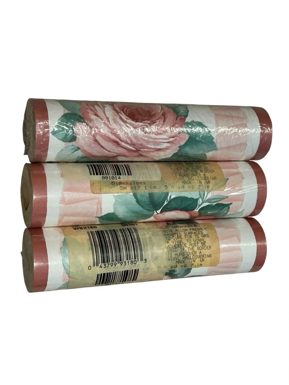 Vintage 80s 90s Floral Wallpaper Border Rolls in Pink and Green